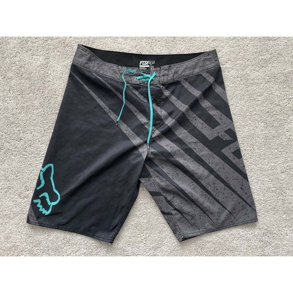 Fox Racing Board Shorts Men’s 32 Black Grey Swim Trunks Drawstring Surfing Beach